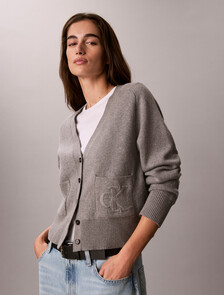 Buy 여성 울 코튼 라글란 가디건 in color MEDIUM GREY HEATHER