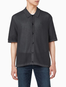 Buy 남성 레귤러핏 메쉬 버튼 반팔 스웨터 in color PIRATE BLACK