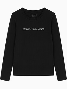 Buy 여성 인스티튜셔널 로고 스트레이트핏 긴팔 티셔츠 in color CK BLACK