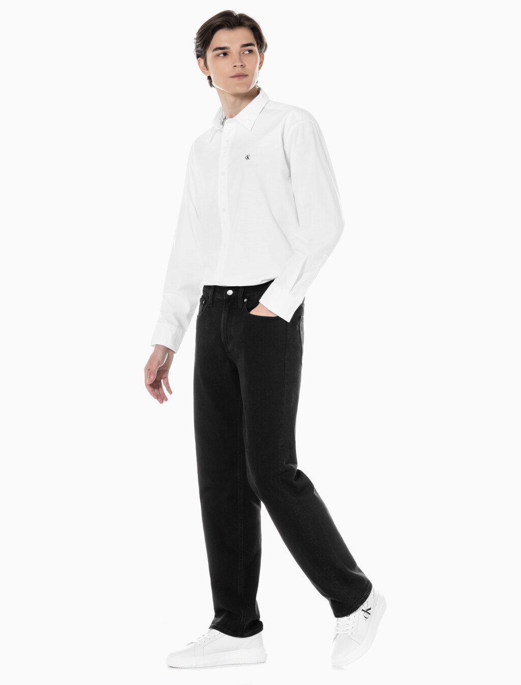 Buy 남성 블랙 90s 스트레이트핏 데님 in color WASHED BLACK LOGO LACE