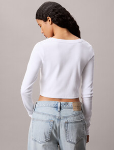Buy 여성 우븐라벨 베이비립 가디건 in color BRILLIANT WHITE