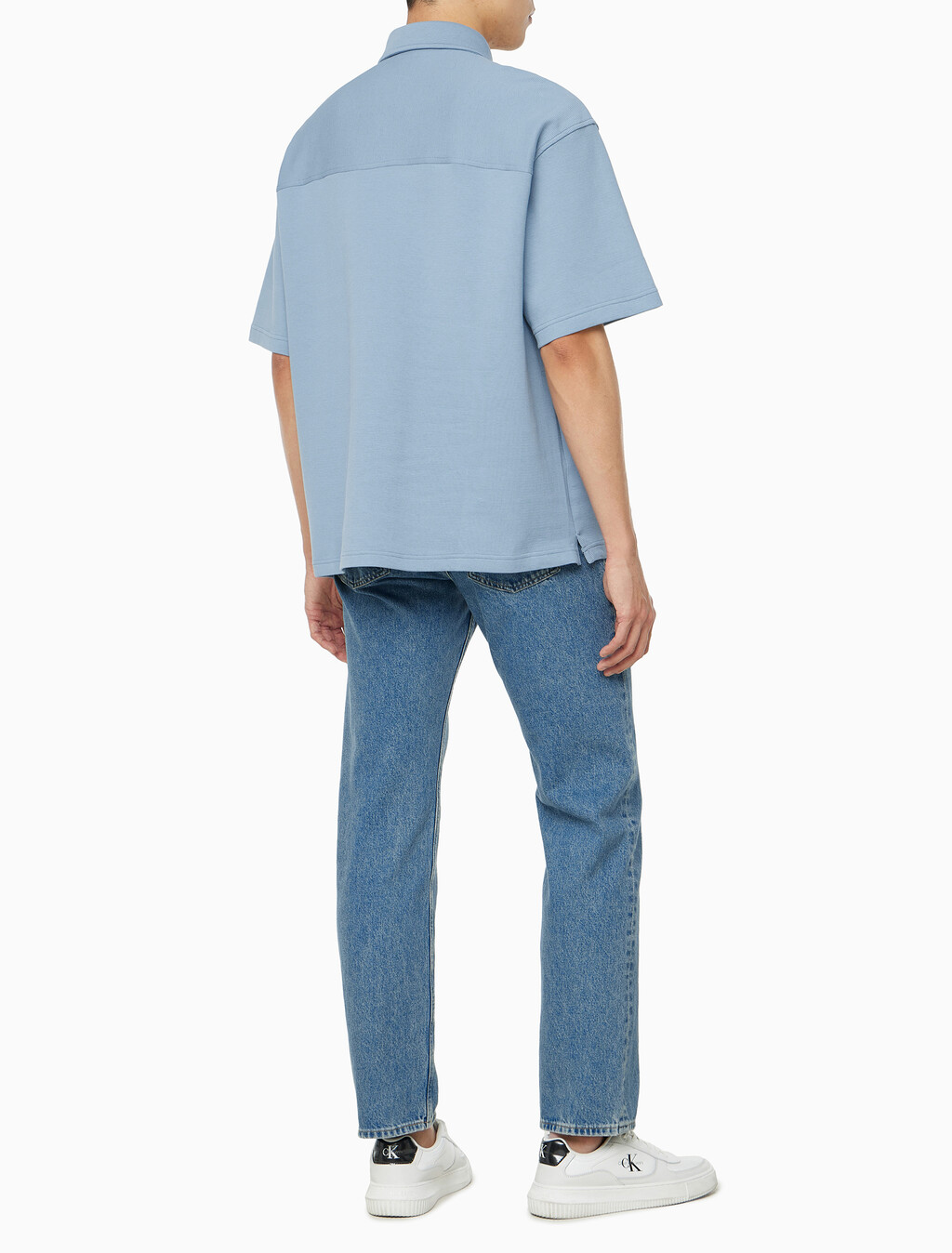 Buy 남성 릴렉스핏 텍스처 피케 반팔 오버 셔츠 in color BLUE