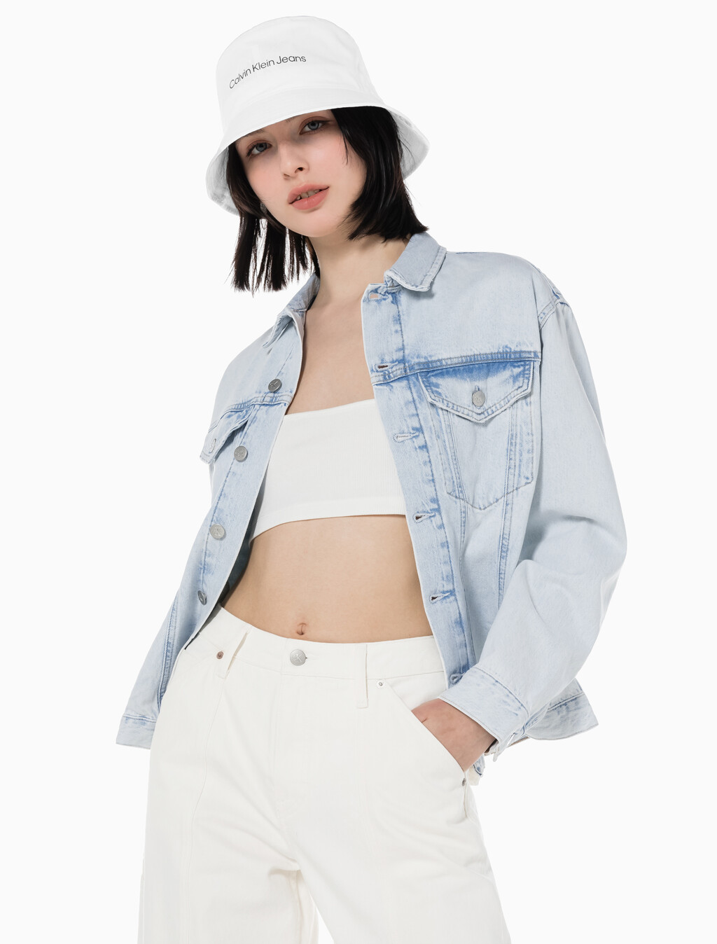 Buy 여성 오버사이즈핏 코르셋 데님 재킷 in color CHALKY BLUE