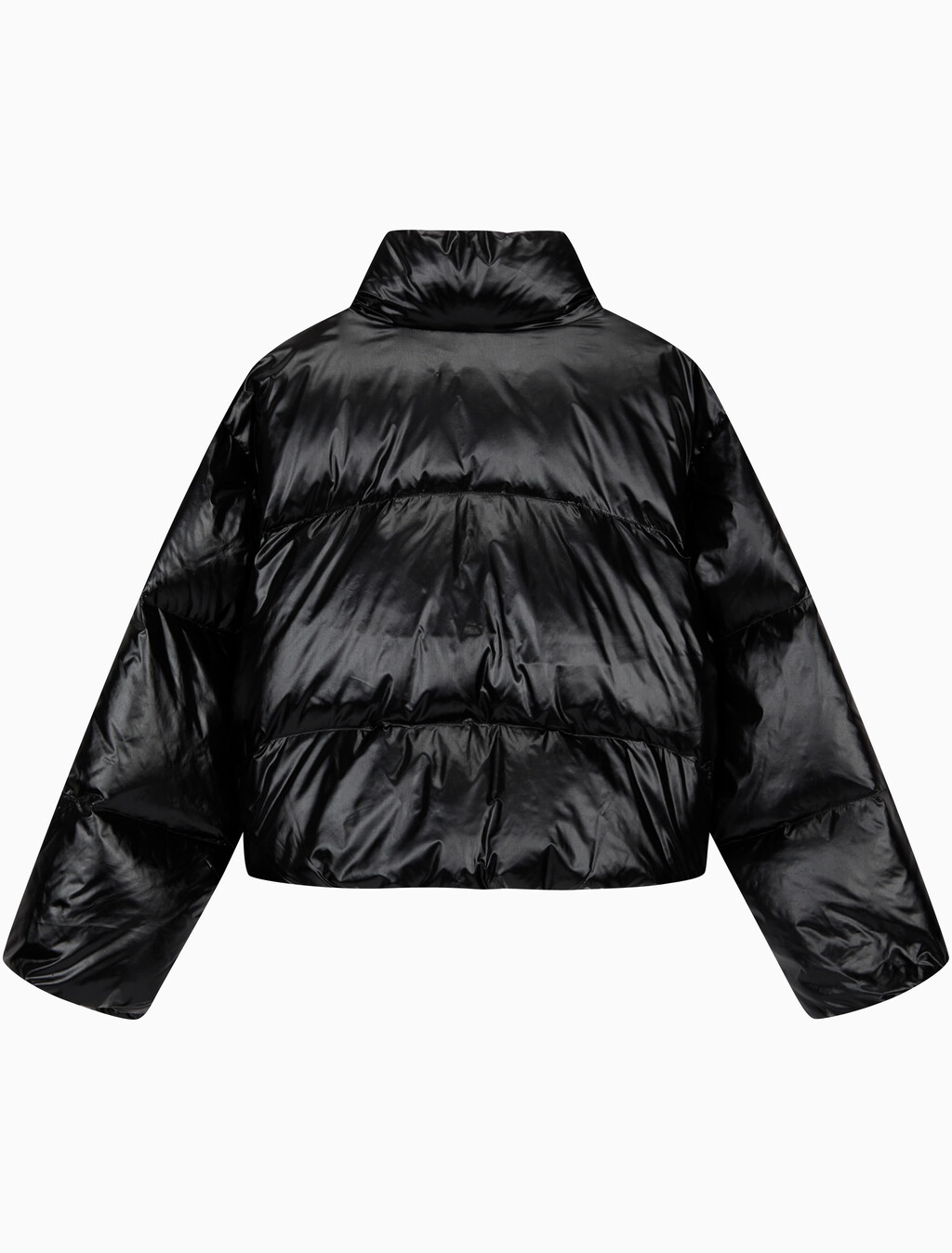 Buy 여성 크롭 글로시 커브드 퀼팅 다운 푸퍼 in color CK BLACK