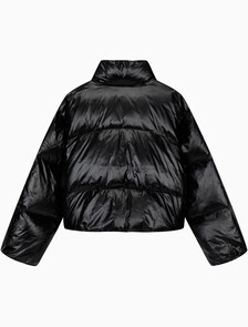 Buy 여성 크롭 글로시 커브드 퀼팅 다운 푸퍼 in color CK BLACK