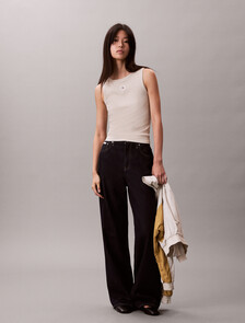 Buy 여성 우븐라벨 베이비립 탱크 in color VANILLA HEATHER