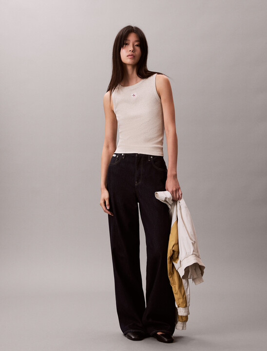 여성 우븐라벨 베이비립 탱크