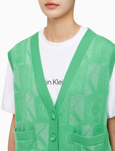 Buy 여성 프리미엄 라인 메탈릭 올오버프린트 베스트 in color GREEN