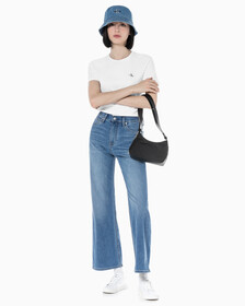 Buy 여성 CKJ 스컬티드 믹스 라운드 숄더백 in color BLACK