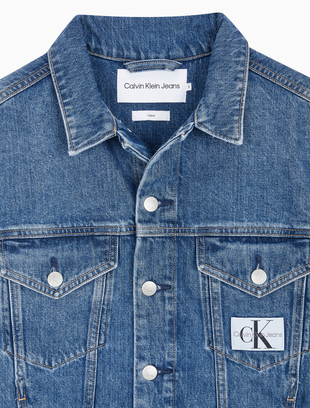 Buy 여성 모노그램 뱃지 데님 자켓 in color MID BLUE BACK EMBRO