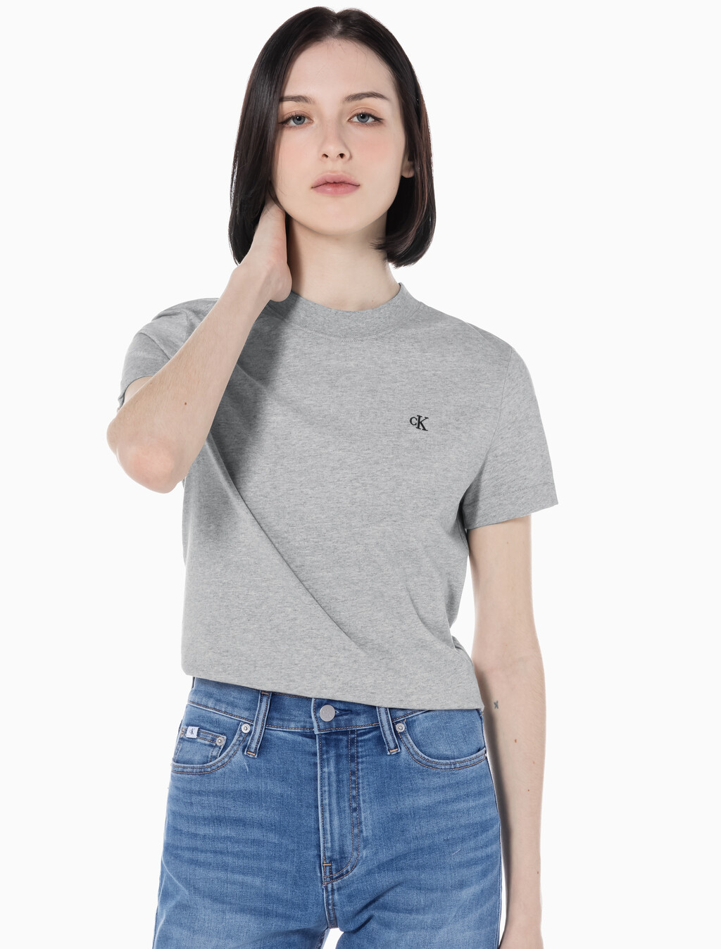 Buy 여성 릴렉스핏 아카이브 로고 크루넥 반팔 티셔츠 in color GREY HEATHER