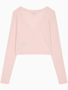 Buy 여성 롱슬리브 우븐 라벨 립 가디건 in color CLOUD PINK