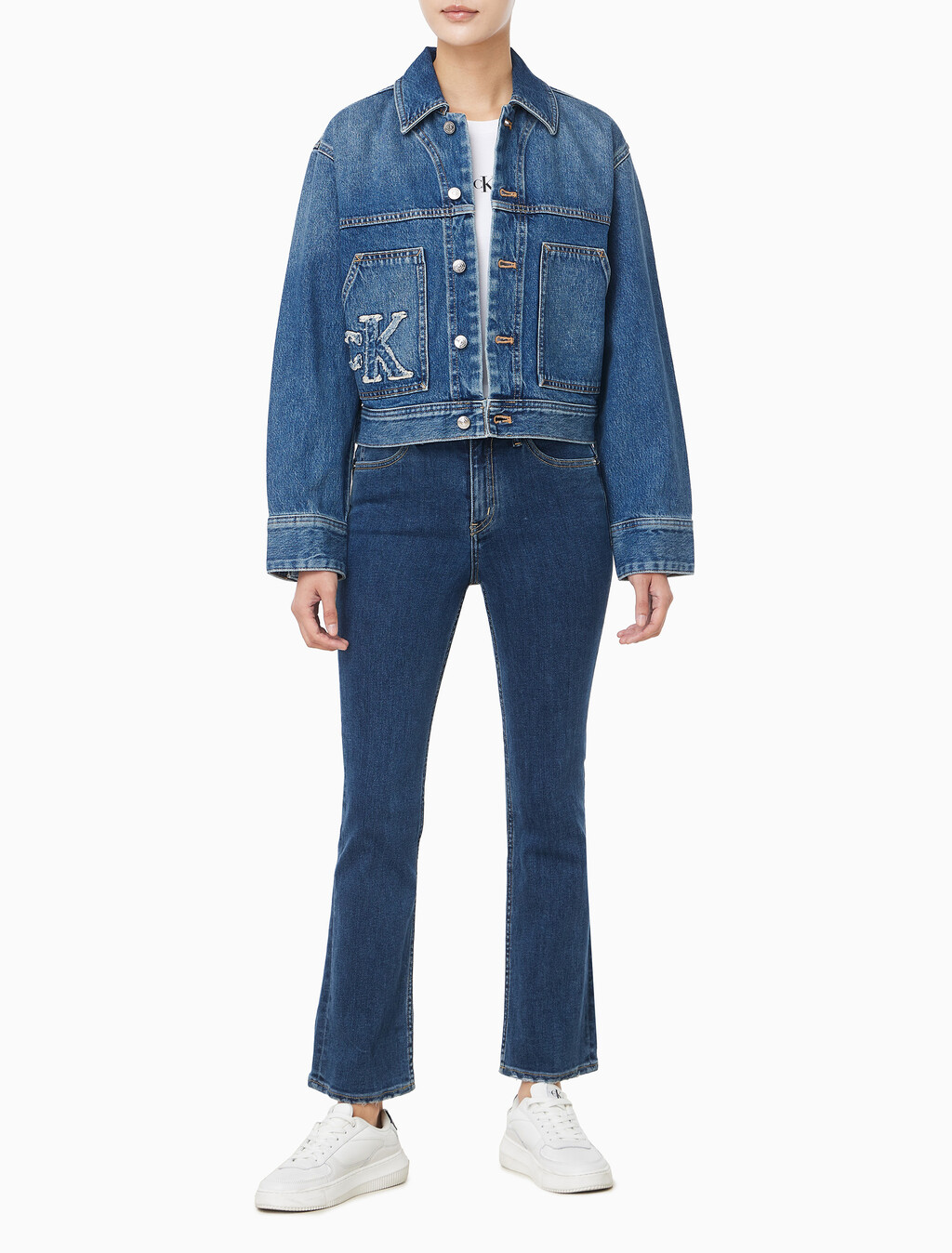 Buy 여성 워크웨어 CK 로고 데님 자켓 in color Mid blue