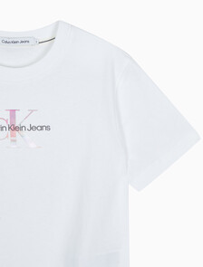 Buy 여성 모노그램 로고 모던 스트레이트핏 반팔 티셔츠 in color BRIGHT WHITE