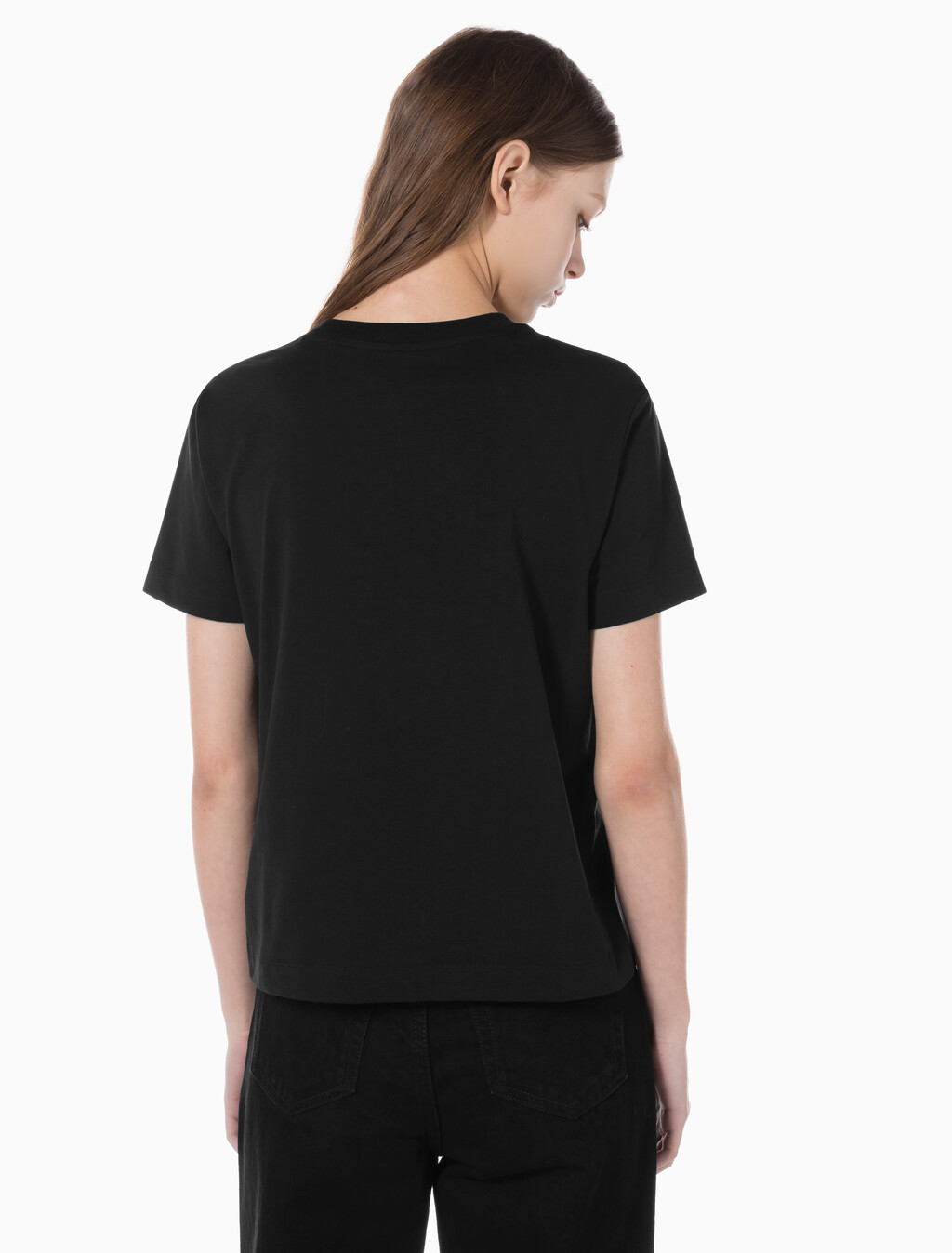 Buy 여성 스몰 모노그램 모던 스트레이트핏 반팔 티셔츠 in color CK BLACK