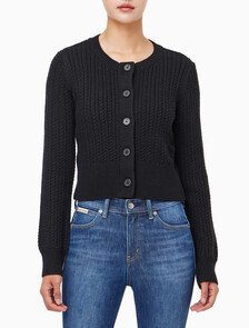 Buy 여성 크롭 케이블 가디건 in color CK BLACK