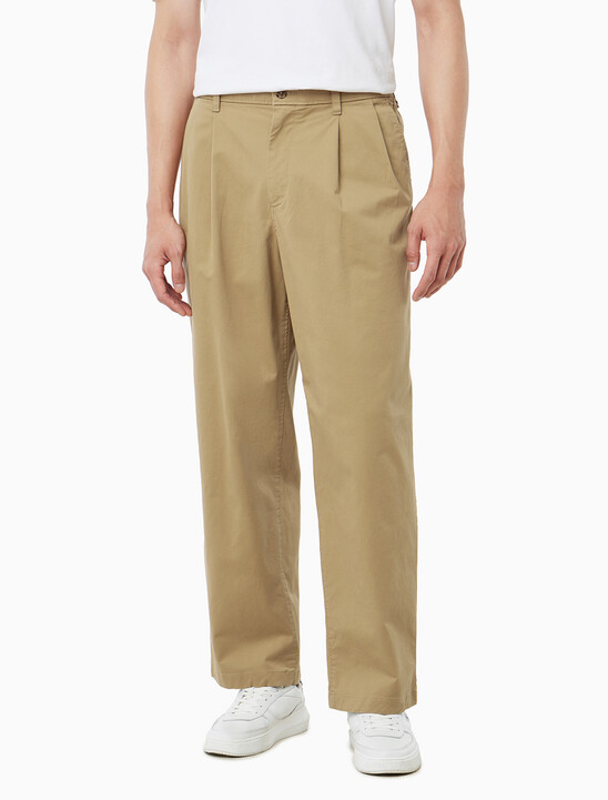 워시드 면 트윌 플리츠 치노 팬츠