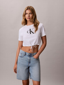 Buy 여성 모노로고 크롭드 타이 티 in color BRIGHT WHITE