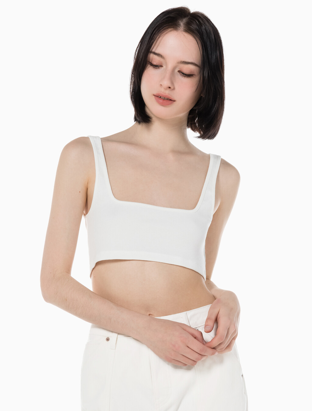 Buy 여성 레더패치 립 브라렛 in color GREIGE