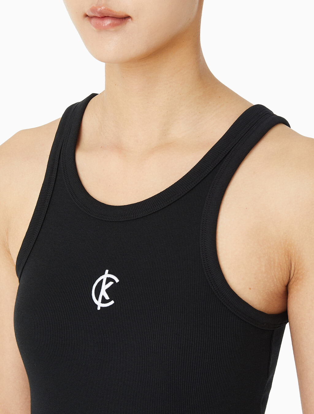 Buy 여성 코튼 컨투어 립 CK 탱크 in color BLACK