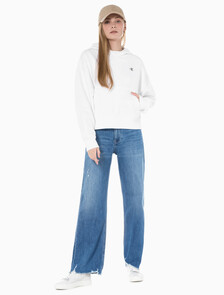 Buy 여성 하이라이즈 와이드핏 미드블루 데님 in color MID BLUE BACK EMBRO