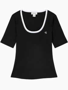 Buy 여성 베이비립 스쿱 컷아웃 탑 in color BLACK