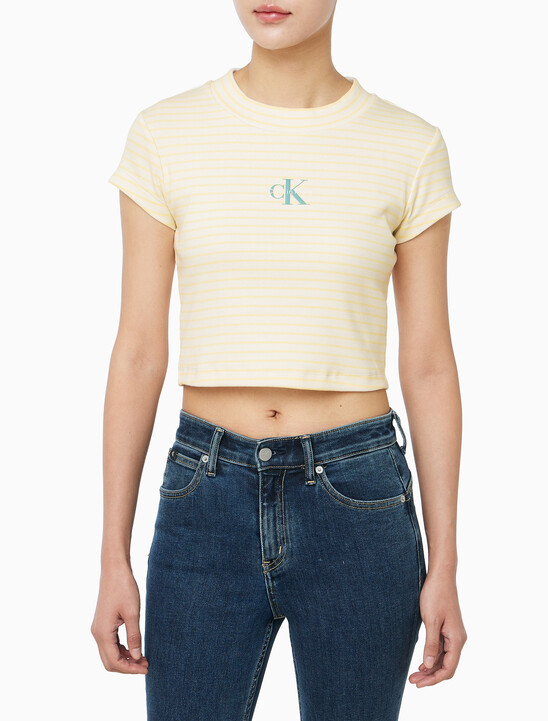 여성 스트라이프 모노로고 베이비립 티