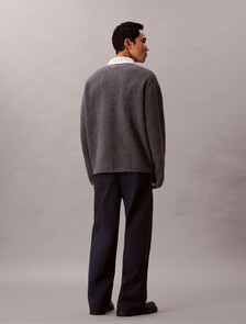 Buy 남성 모일드 메리노 울 콘트라스트 카라 풀집 가디건 in color MEDIUM GREY HEATHER