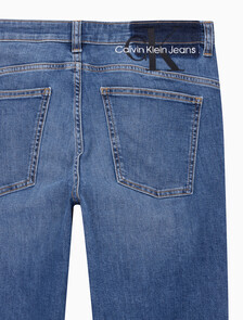 Buy 남성 바디 테이퍼핏 미드 블루 37.5 데님 in color MID BLUE BACK EMBRO
