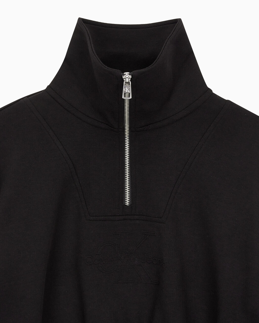 Buy 여성 하프집 엠보스 폴로넥 스웻 in color CK BLACK