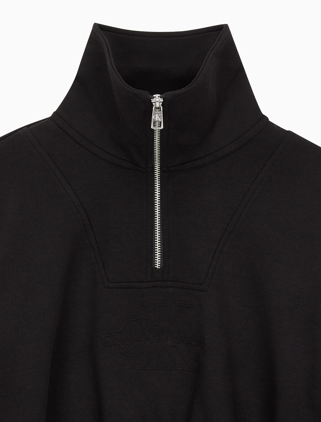 Buy 여성 하프집 엠보스 폴로넥 스웻 in color CK BLACK