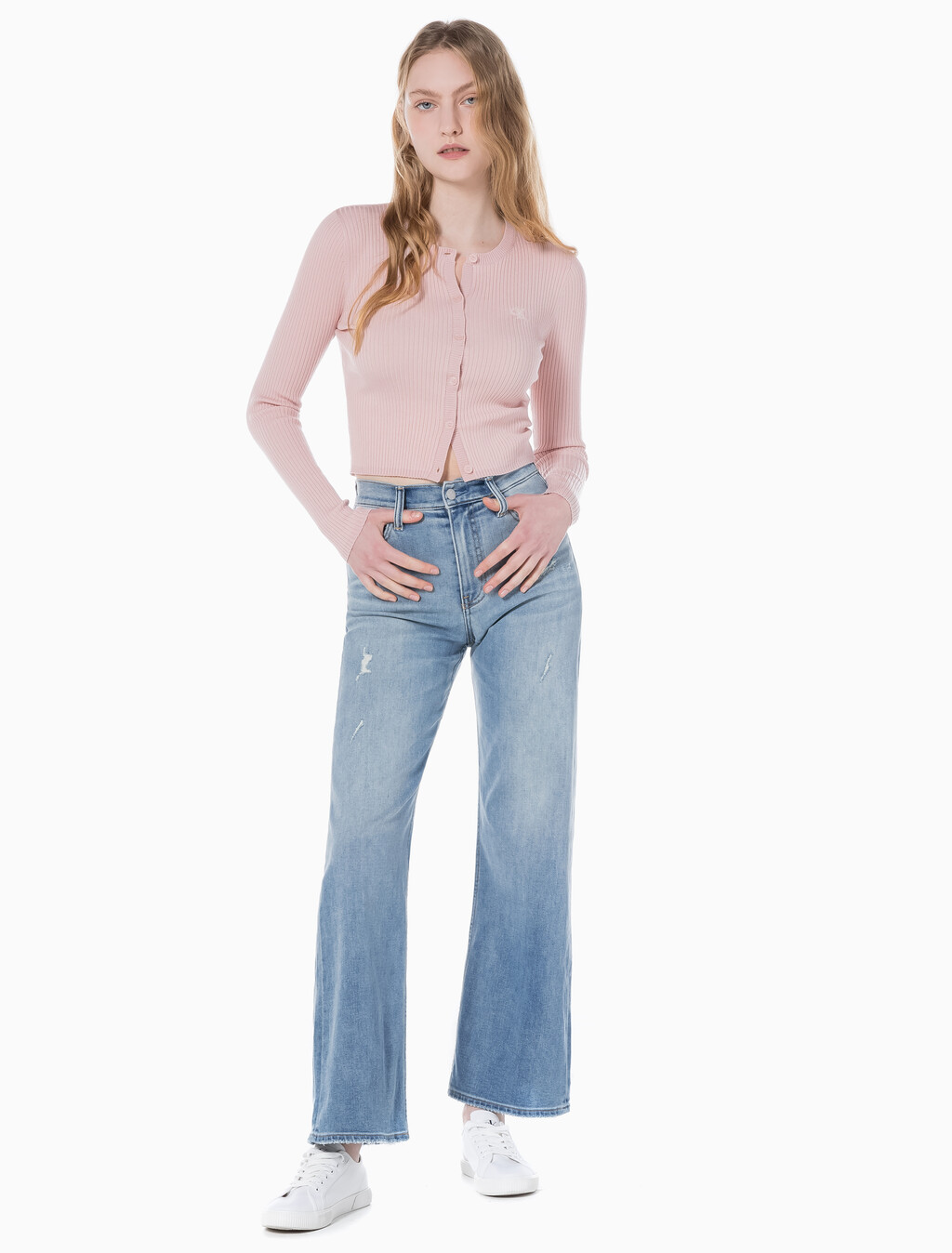 Buy 여성 하이라이즈 와이드핏 라이트블루 37.5 기능성 데님 in color CHALKY BLUE