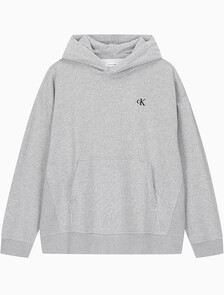 Buy 남성 아카이브 릴렉스핏 CK 스몰 로고 기모 후디 in color GREY HEATHER