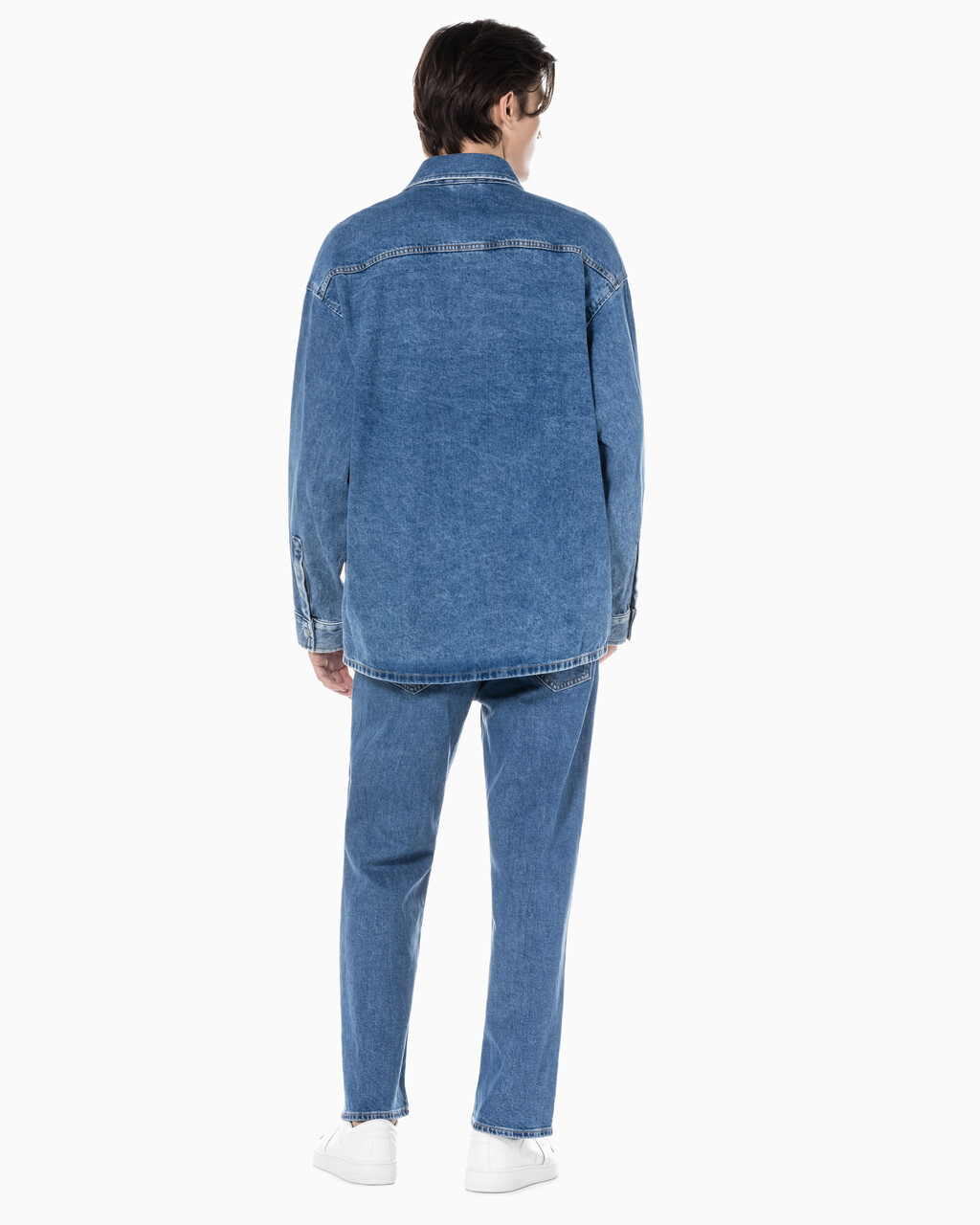 Buy 남성 90'S 스트레이트핏 크롭 데님 in color MID BLUE BACK EMBRO