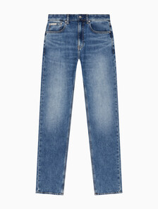 Buy 남성 어센틱 스트레이트핏 미드블루 기모 데님 in color MID BLUE BACK EMBRO