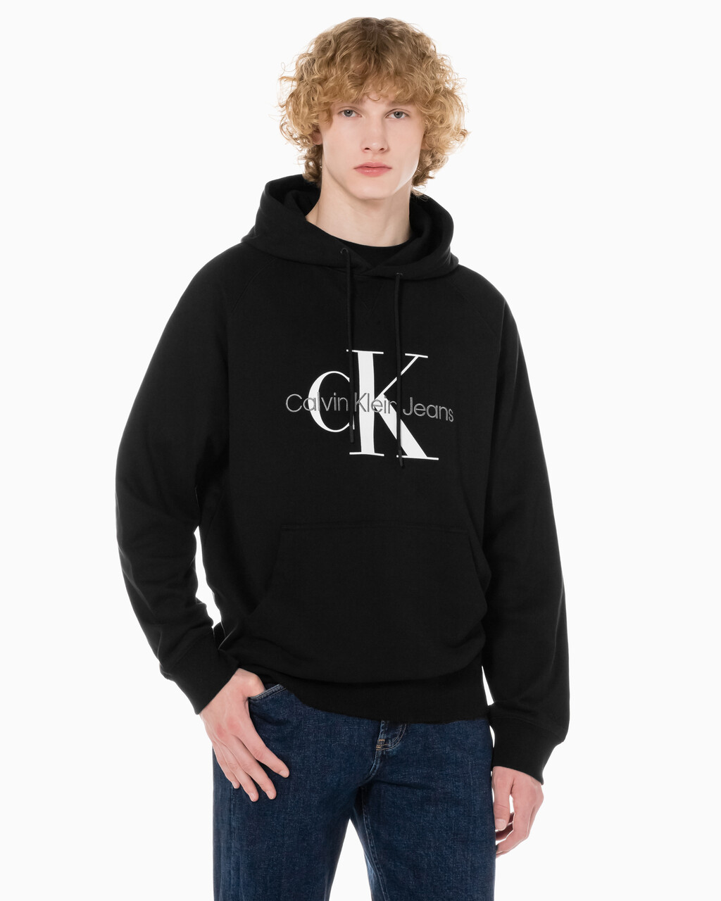 Buy 남성 롱슬리브 릴렉스핏 모노그램로고 후디 in color CK BLACK
