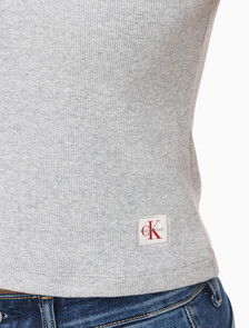 Buy 여성 우븐라벨 슬리브리스 하프 집업 탑 in color HEROIC GREY HEATHER