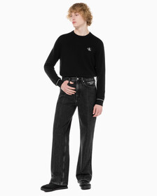 Buy 남성 뉴와이드핏 블랙 데님 in color WASHED BLACK LOGO LACE