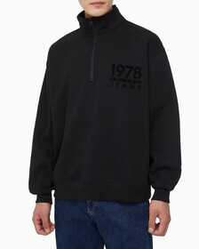 Buy 남성 1978 플록 로고 하프 집업 스웻 in color CK BLACK