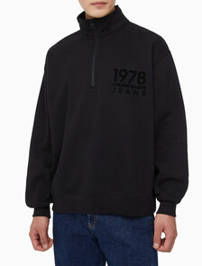 Buy 남성 1978 플록 로고 하프 집업 스웻 in color CK BLACK