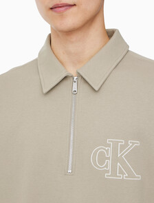 Buy 남성 더블 니트 로고 하프 집업 폴로 스웻셔츠 in color VINTAGE KHAKI