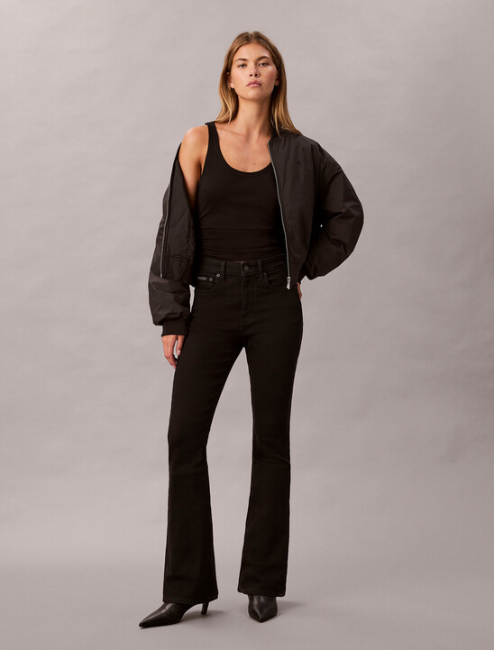 여성 하이라이즈 플레어 블랙 데님