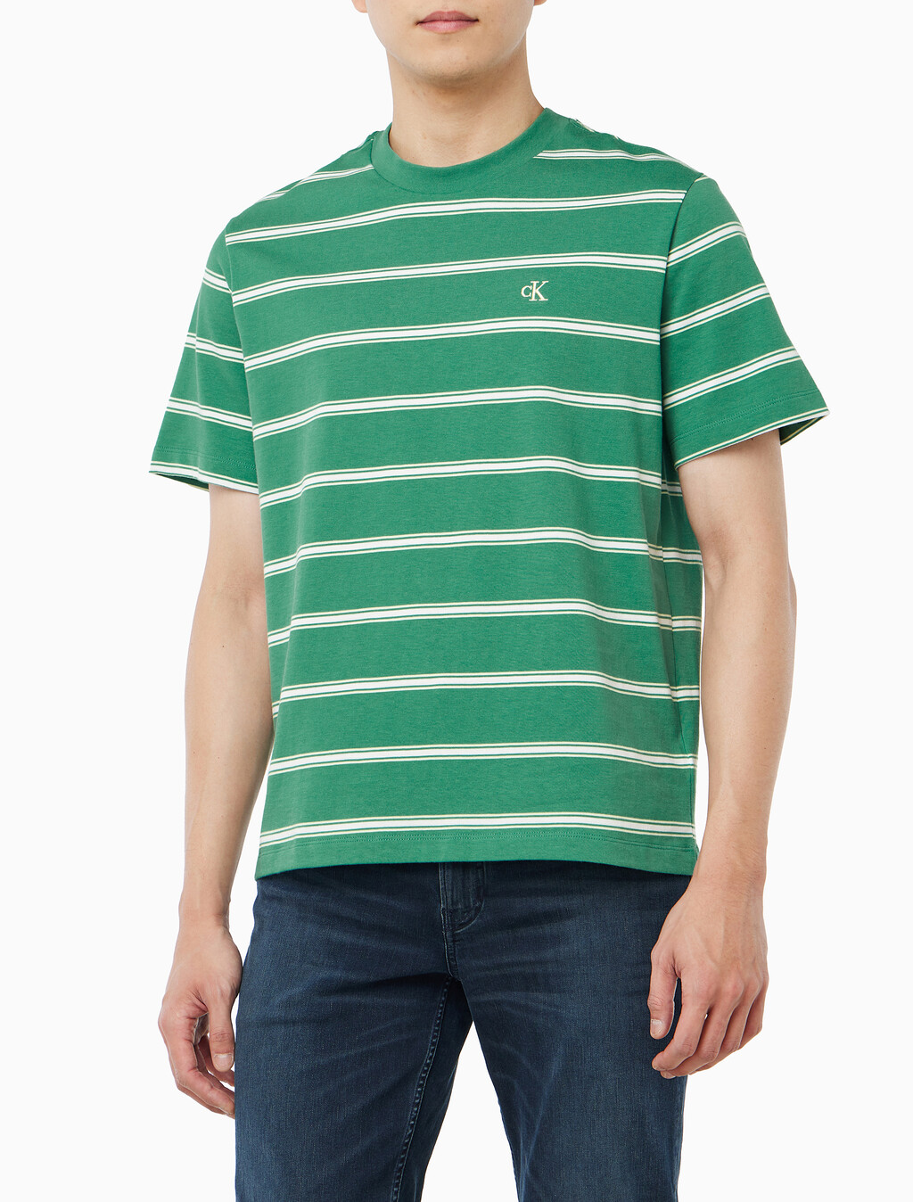 Buy 이지 스트라이프 크루넥 티 in color Wild Green