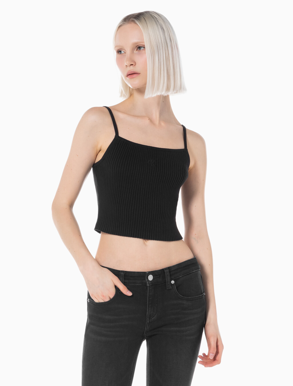 Buy 여성 3 IN 1 립 반팔 스웨터 in color CK BLACK