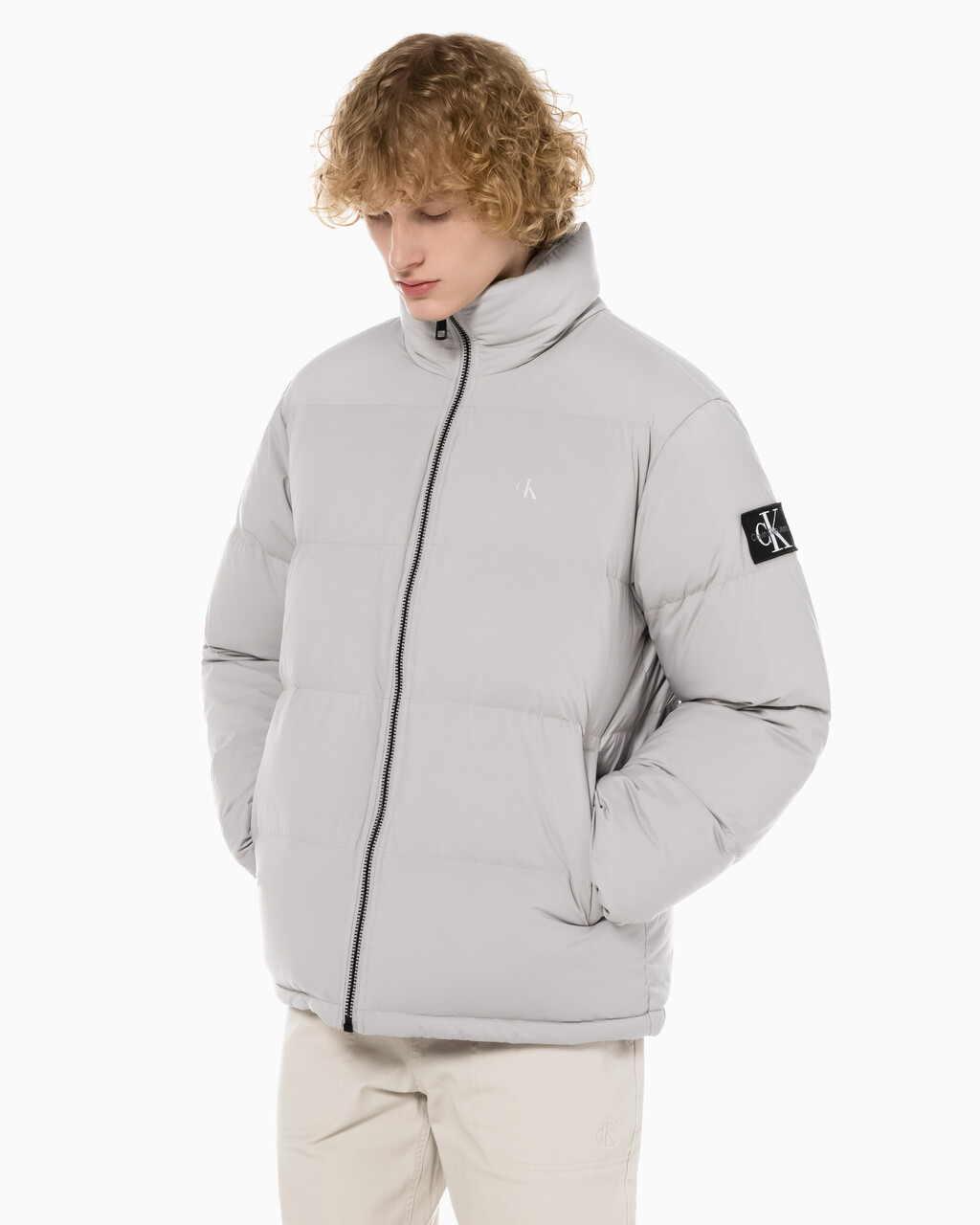Buy 남성 레귤러핏 스탠드 카라 숏 다운 푸퍼 재킷 in color GREY