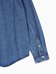 Buy 남성 릴렉스핏 데님 셔츠 in color MID BLUE BACK EMBRO