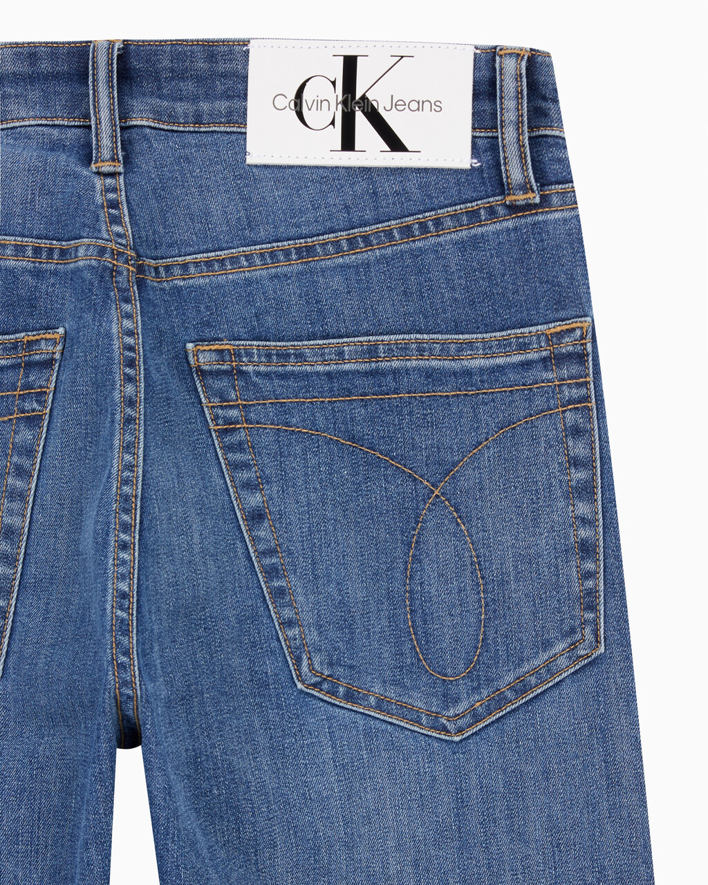 Buy 남성 슬림 스트레이트핏 미드블루 크롭 데님 in color MID BLUE BACK EMBRO