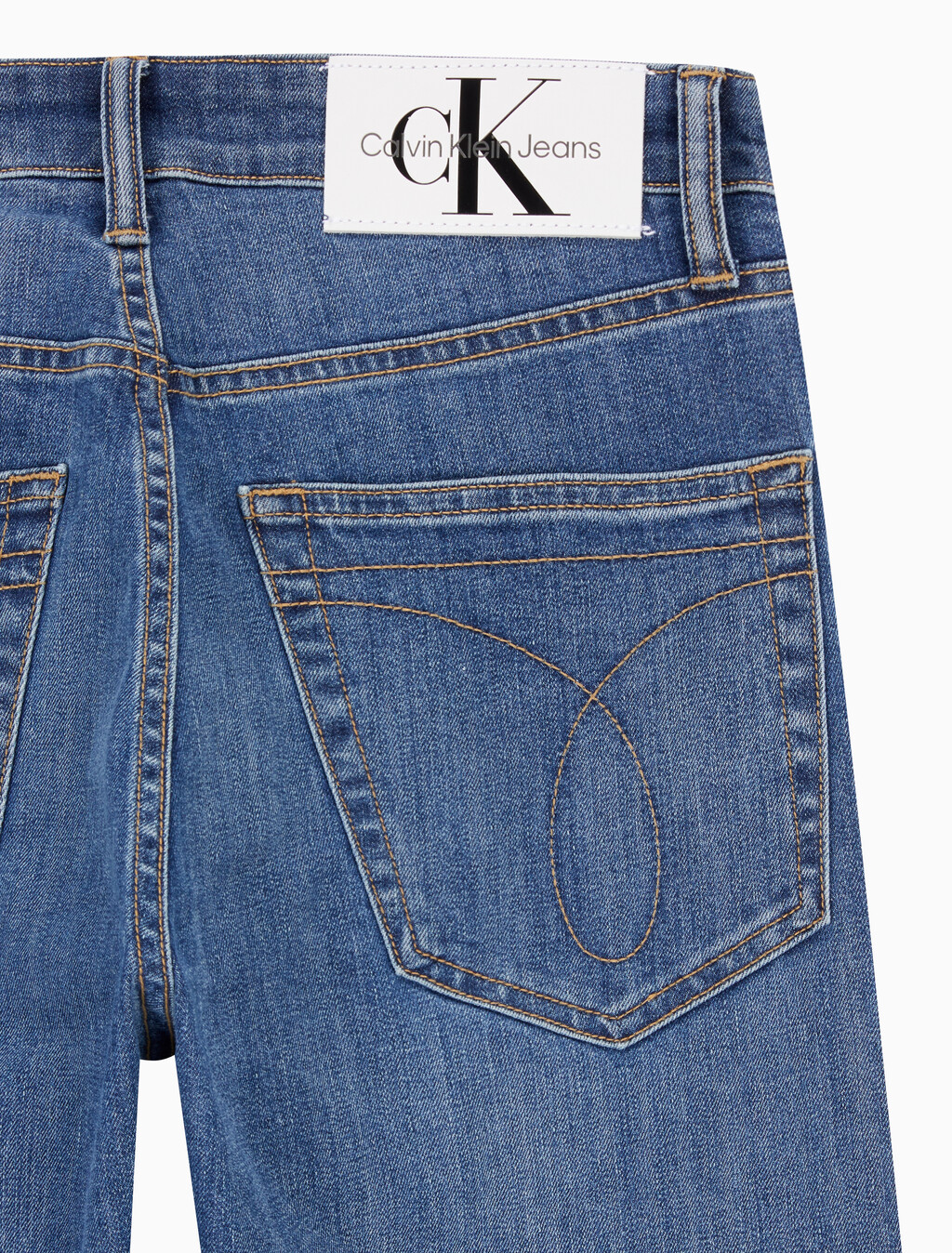 Buy 남성 슬림 스트레이트핏 미드블루 크롭 데님 in color MID BLUE BACK EMBRO
