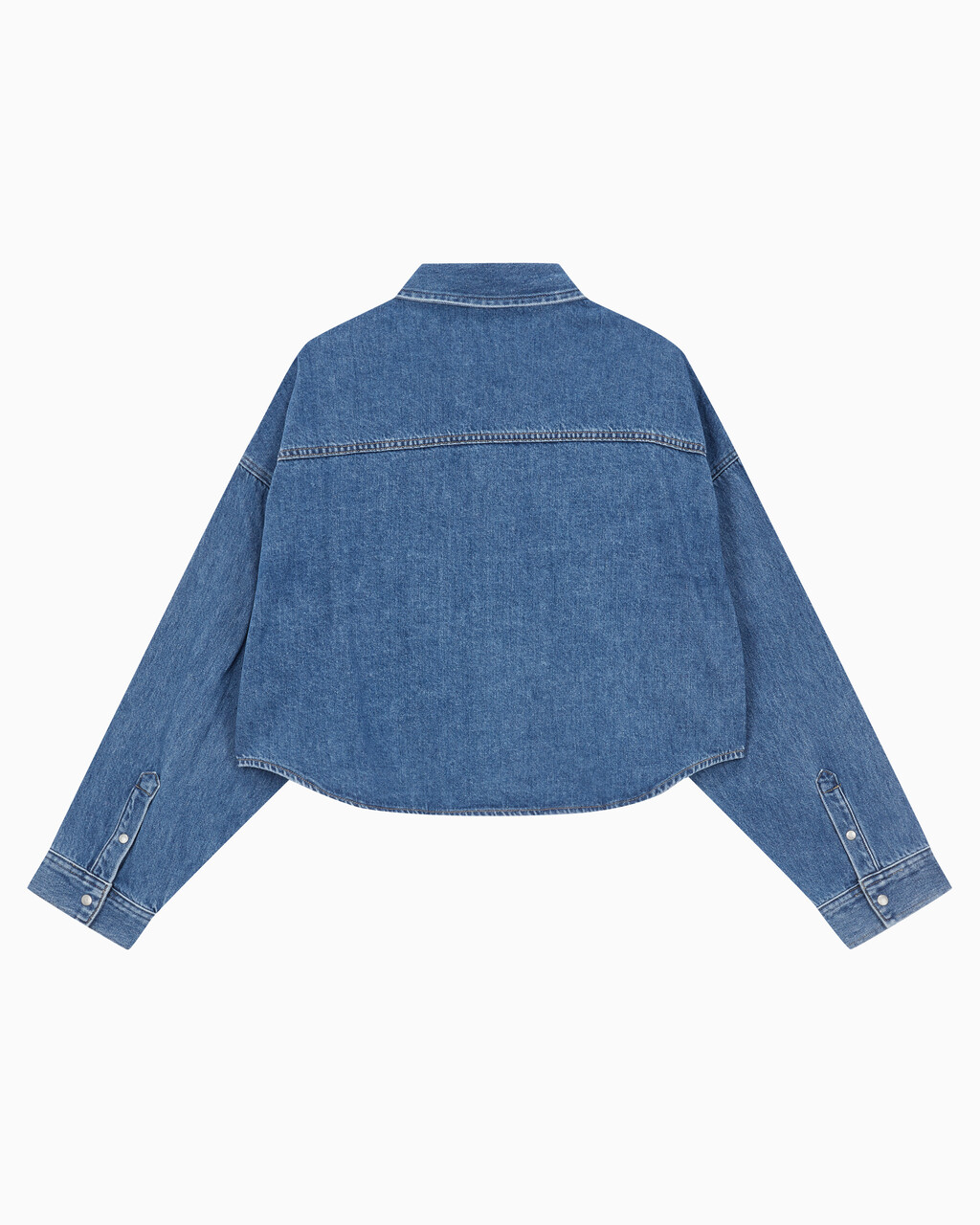 Buy 여성 오버사이즈핏 미드블루 크롭 데님 재킷 in color MID BLUE BACK EMBRO