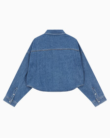 Buy 여성 오버사이즈핏 미드블루 크롭 데님 재킷 in color MID BLUE BACK EMBRO